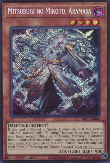 Mitsurugi no Mikoto, Aramasa (Secret Rare) trading card from Legendary Modern Decks 2026 Mitsurugi no Mikoto, Aramasa (Secret Rare) - Legendary Modern Decks 2026 YuGiOh trading card