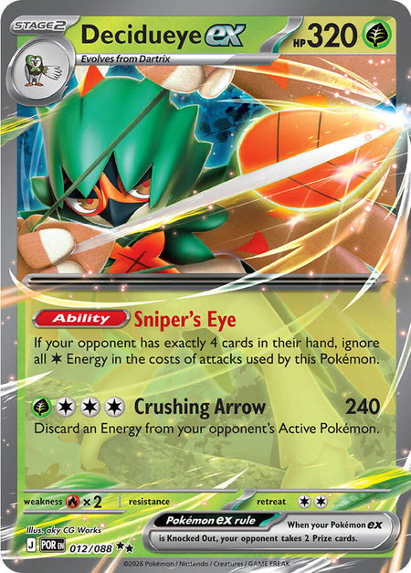 Decidueye ex - 012/088 trading card from ME03: Perfect Order Decidueye ex - 012/088 - ME03: Perfect Order Pokémon trading card