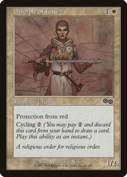 Disciple of Law trading card from Urza's Saga Disciple of Law - Urza's Saga Magic: The Gathering trading card