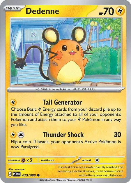 Dedenne - 029/088 trading card from ME03: Perfect Order Dedenne - 029/088 - ME03: Perfect Order Pokémon trading card