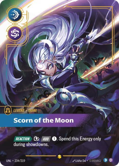 Diana - Scorn of the Moon (Overnumbered) trading card from Unleashed Diana - Scorn of the Moon (Overnumbered) - Unleashed Riftbound trading card