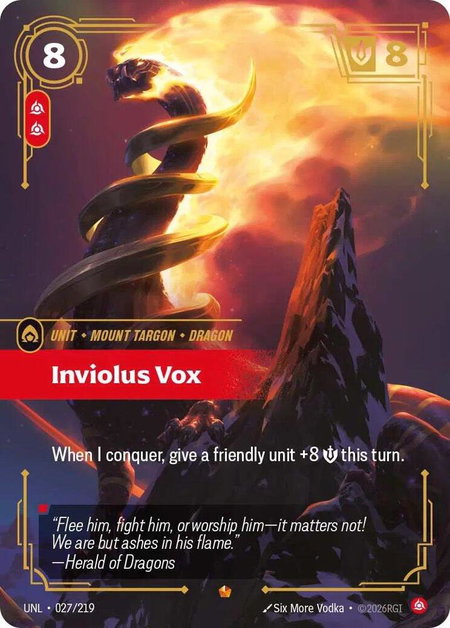 Inviolus Vox trading card from Unleashed Inviolus Vox - Unleashed Riftbound trading card