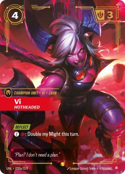 Vi - Hotheaded (Alternate Art) trading card from Unleashed Vi - Hotheaded (Alternate Art) - Unleashed Riftbound trading card