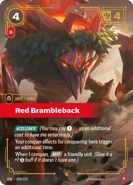 Red Brambleback trading card from Unleashed Red Brambleback - Unleashed Riftbound trading card