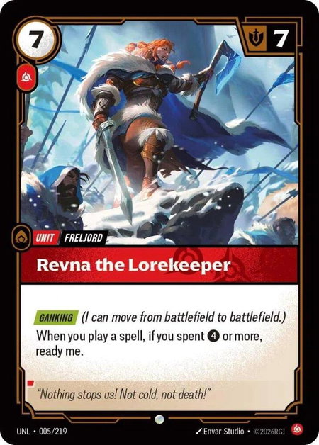 Revna the Lorekeeper trading card from Unleashed Revna the Lorekeeper - Unleashed Riftbound trading card