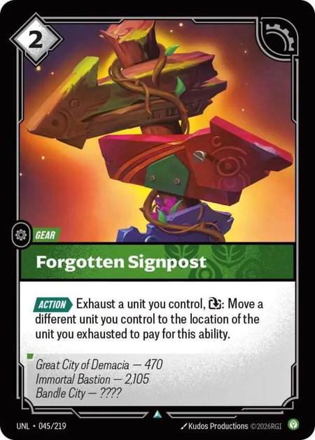 Forgotten Signpost trading card from Unleashed Forgotten Signpost - Unleashed Riftbound trading card