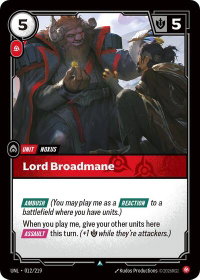 Lord Broadmane - Unleashed (UNL) #012/219 - Uncommon Riftbound Trading Card