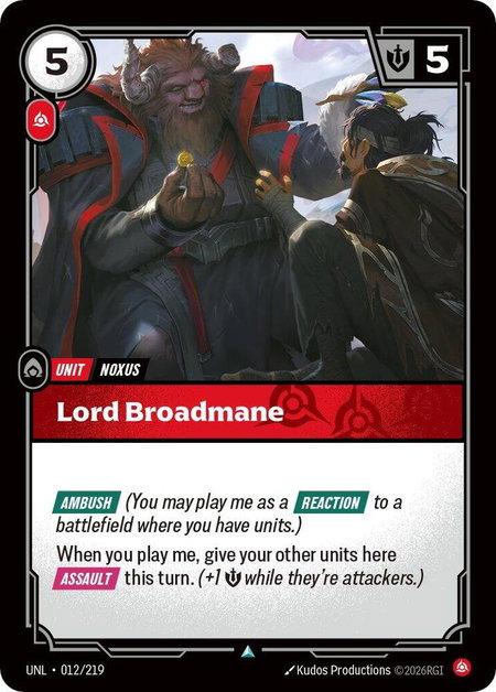 Lord Broadmane trading card from Unleashed Lord Broadmane - Unleashed Riftbound trading card