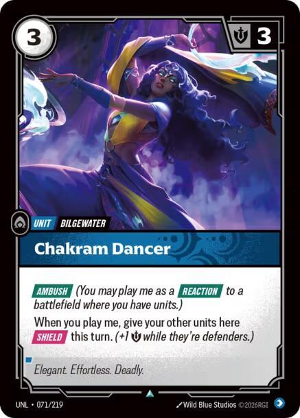 Chakram Dancer trading card from Unleashed Chakram Dancer - Unleashed Riftbound trading card