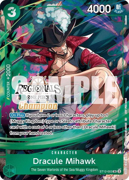 Dracule Mihawk (Regionals Champion Card Set 26-27) trading card from One Piece Promotion Cards Dracule Mihawk (Regionals Champion Card Set 26-27) - One Piece Promotion Cards One Piece trading card