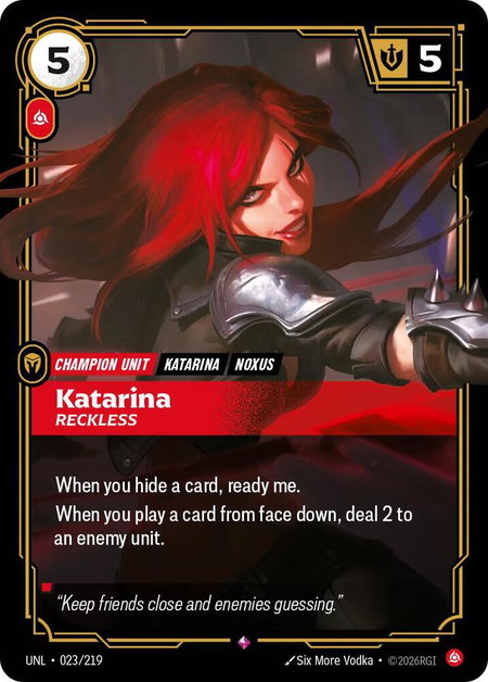 Katarina - Reckless trading card from Unleashed Katarina - Reckless - Unleashed Riftbound trading card