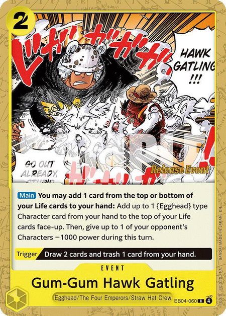 Gum-Gum Hawk Gatling trading card from Adventure on Kami's Island Release Event Cards Gum-Gum Hawk Gatling - Adventure on Kami's Island Release Event Cards One Piece trading card