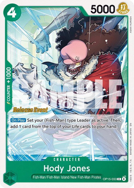 Hody Jones trading card from Adventure on Kami's Island Release Event Cards Hody Jones - Adventure on Kami's Island Release Event Cards One Piece trading card