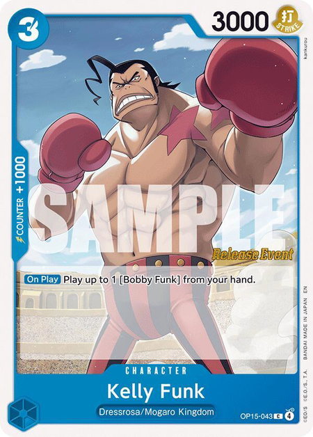 Kelly Funk trading card from Adventure on Kami's Island Release Event Cards Kelly Funk - Adventure on Kami's Island Release Event Cards One Piece trading card