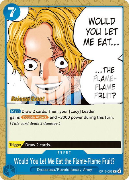 Would You Let Me Eat the Flame-Flame Fruit? trading card from Adventure on Kami's Island Release Event Cards Would You Let Me Eat the Flame-Flame Fruit? - Adventure on Kami's Island Release Event Cards One Piece trading card