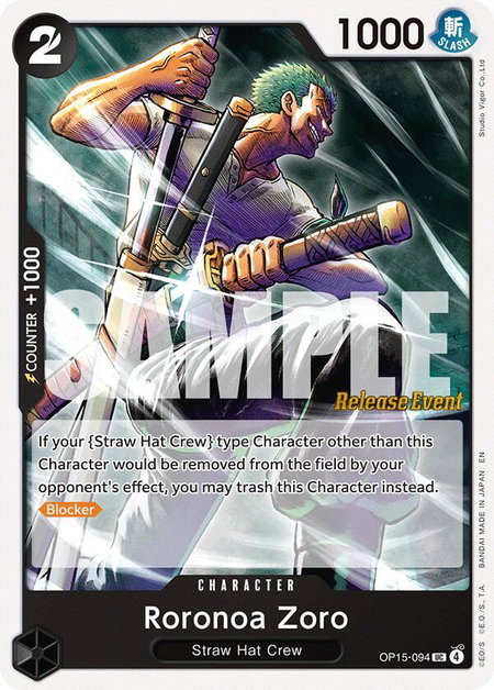 Roronoa Zoro (OP15-094) trading card from Adventure on Kami's Island Release Event Cards Roronoa Zoro (OP15-094) - Adventure on Kami's Island Release Event Cards One Piece trading card