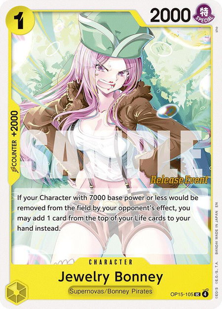 Jewelry Bonney (OP15-105) trading card from Adventure on Kami's Island Release Event Cards Jewelry Bonney (OP15-105) - Adventure on Kami's Island Release Event Cards One Piece trading card