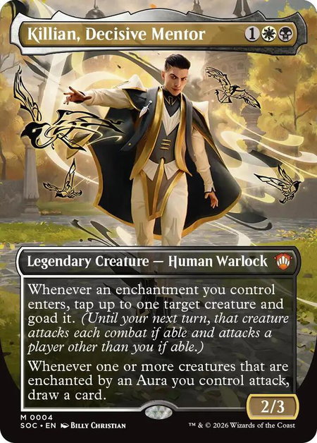 Killian, Decisive Mentor (Borderless) - Commander: Secrets of Strixhaven Magic: The Gathering trading card