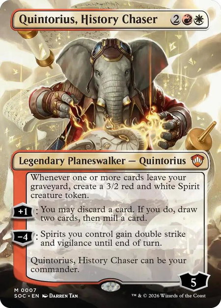 Quintorius, History Chaser (Borderless) - Commander: Secrets of Strixhaven Magic: The Gathering trading card