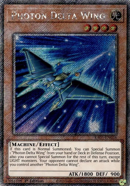 Photon Delta Wing (Platinum Secret Rare) trading card from Rarity Collection 5 Photon Delta Wing (Platinum Secret Rare) - Rarity Collection 5 YuGiOh trading card