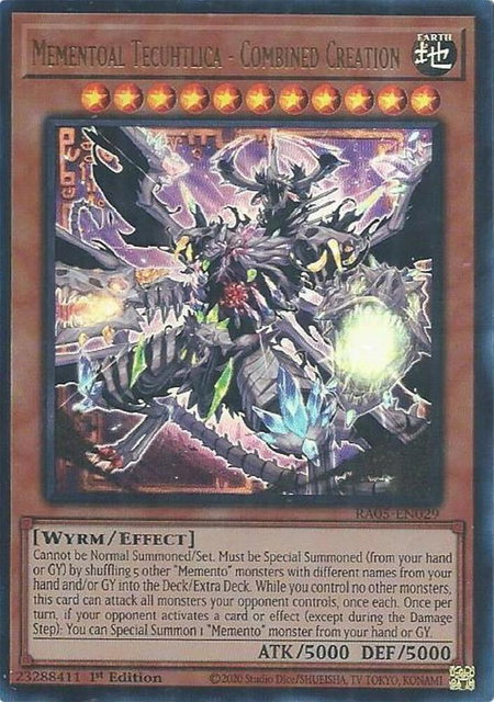 Mementoal Tecuhtlica - Combined Creation (Ultra Rare) trading card from Rarity Collection 5 Mementoal Tecuhtlica - Combined Creation (Ultra Rare) - Rarity Collection 5 YuGiOh trading card