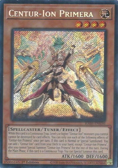 Centur-Ion Primera (Secret Rare) trading card from Rarity Collection 5 Centur-Ion Primera (Secret Rare) - Rarity Collection 5 YuGiOh trading card