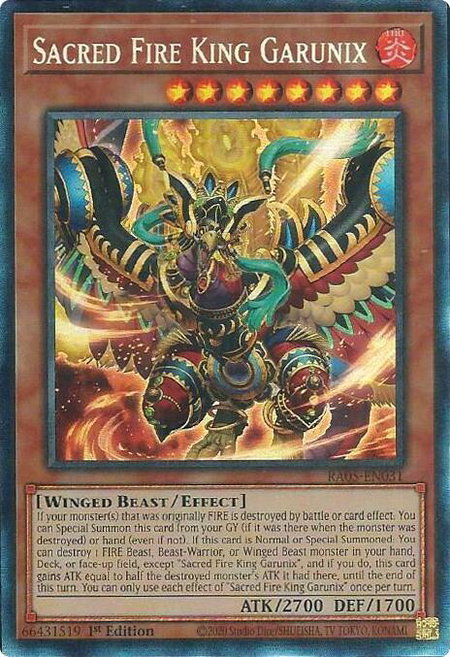 Sacred Fire King Garunix (Collector's Rare) trading card from Rarity Collection 5 Sacred Fire King Garunix (Collector's Rare) - Rarity Collection 5 YuGiOh trading card