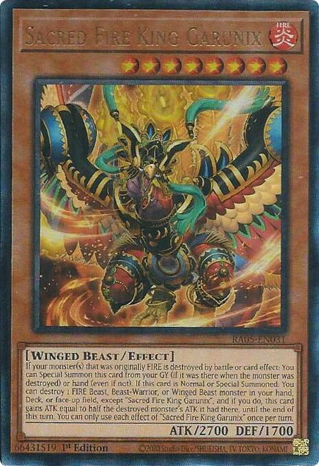 Sacred Fire King Garunix (Ultimate Rare) - Rarity Collection 5 YuGiOh trading card