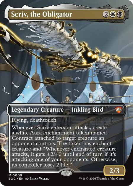 Scriv, the Obligator (Borderless) - Commander: Secrets of Strixhaven Magic: The Gathering trading card