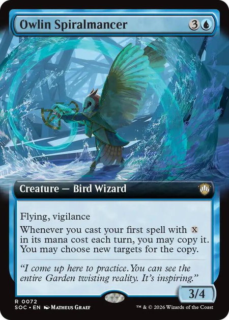 Owlin Spiralmancer (Extended Art) - Commander: Secrets of Strixhaven Magic: The Gathering trading card