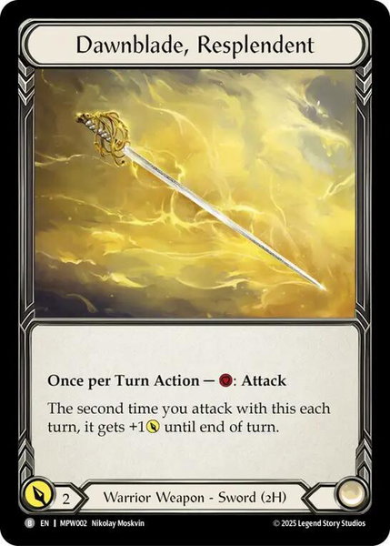 Dawnblade, Resplendent trading card from Mastery Pack Warrior Dawnblade, Resplendent - Mastery Pack Warrior Flesh and Blood trading card