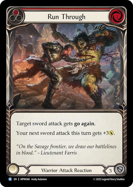 Run Through (Red) trading card from Mastery Pack Warrior Run Through (Red) - Mastery Pack Warrior Flesh and Blood trading card