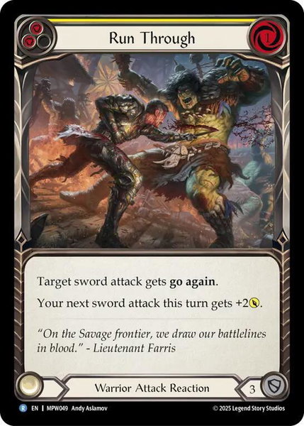 Run Through (Yellow) trading card from Mastery Pack Warrior Run Through (Yellow) - Mastery Pack Warrior Flesh and Blood trading card