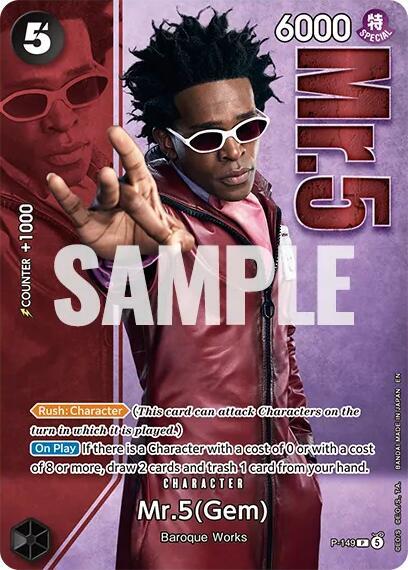 Mr.5 (Gem) - P-149 (Premium Card Collection -Live Action Edition Vol.2 Baroque Works-) trading card from One Piece Promotion Cards Mr.5 (Gem) - P-149 (Premium Card Collection -Live Action Edition Vol.2 Baroque Works-) - One Piece Promotion Cards One Piece trading card