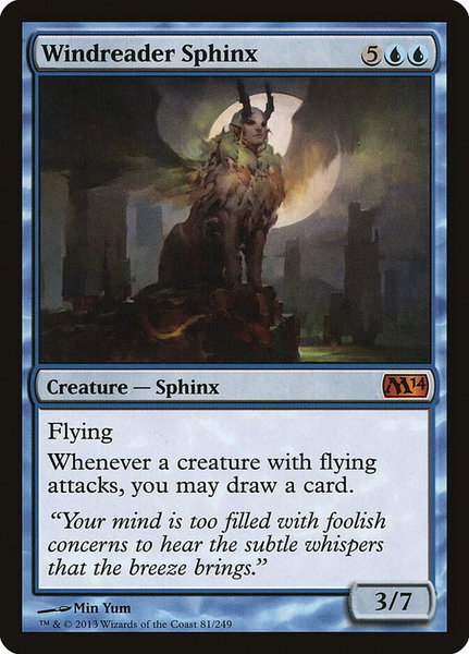 Windreader Sphinx trading card from Magic 2014 (M14) Windreader Sphinx - Magic 2014 (M14) Magic: The Gathering trading card