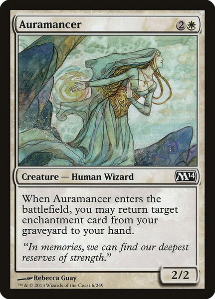 Auramancer trading card from Magic 2014 (M14) Auramancer - Magic 2014 (M14) Magic: The Gathering trading card