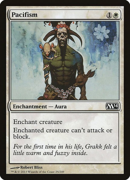 Pacifism trading card from Magic 2014 (M14) Pacifism - Magic 2014 (M14) Magic: The Gathering trading card