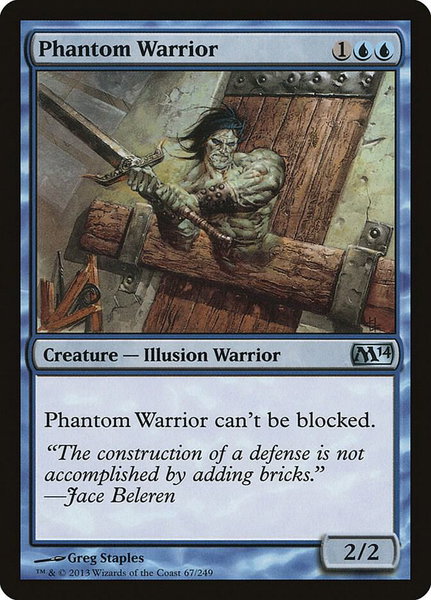 Phantom Warrior trading card from Magic 2014 (M14) Phantom Warrior - Magic 2014 (M14) Magic: The Gathering trading card