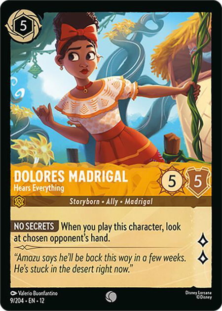 Dolores Madrigal - Hears Everything trading card from Wilds Unknown Dolores Madrigal - Hears Everything - Wilds Unknown Disney Lorcana trading card