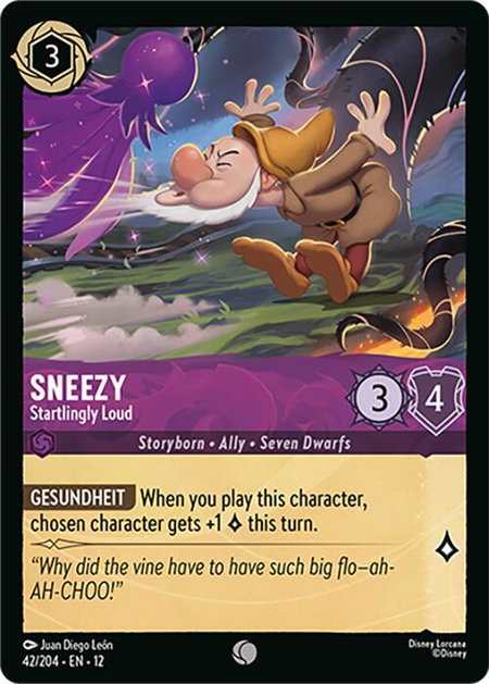 Sneezy - Startlingly Loud - Wilds Unknown Disney Lorcana trading card