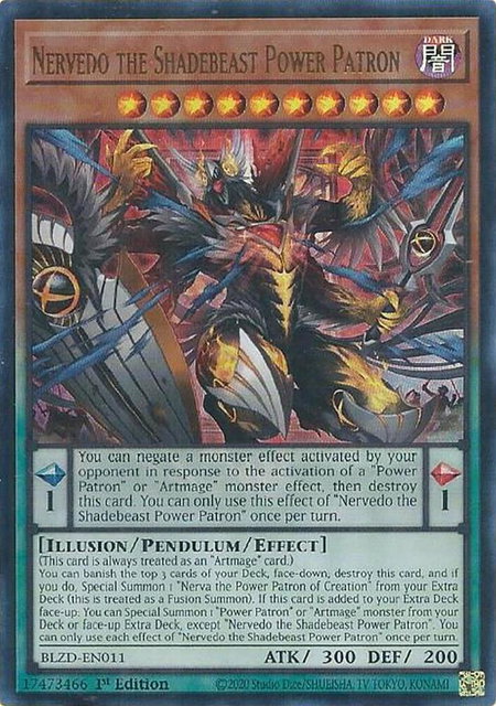Nervedo the Shadebeast Power Patron trading card from Blazing Dominion Nervedo the Shadebeast Power Patron - Blazing Dominion YuGiOh trading card