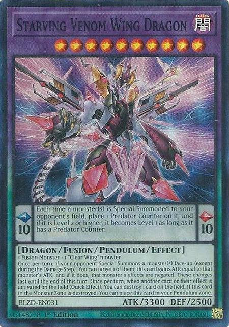 Starving Venom Wing Dragon trading card from Blazing Dominion Starving Venom Wing Dragon - Blazing Dominion YuGiOh trading card