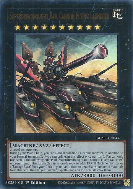 Superdreadnought Rail Cannon Flying Launcher trading card from Blazing Dominion Superdreadnought Rail Cannon Flying Launcher - Blazing Dominion YuGiOh trading card