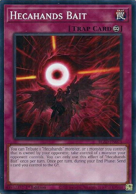 Hecahands Bait trading card from Blazing Dominion Hecahands Bait - Blazing Dominion YuGiOh trading card