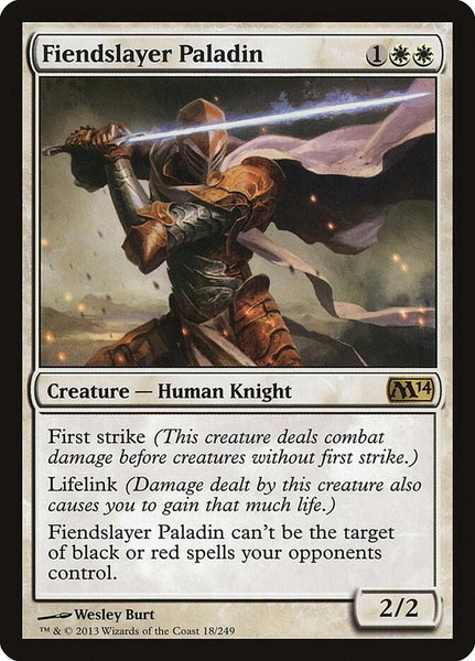 Fiendslayer Paladin trading card from Magic 2014 (M14) Fiendslayer Paladin - Magic 2014 (M14) Magic: The Gathering trading card