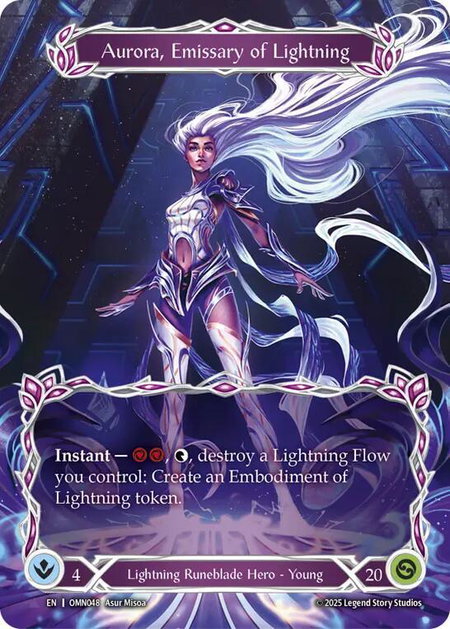 Aurora, Emissary of Lightning (Marvel) trading card from Omens of the Third Age Aurora, Emissary of Lightning (Marvel) - Omens of the Third Age Flesh and Blood trading card