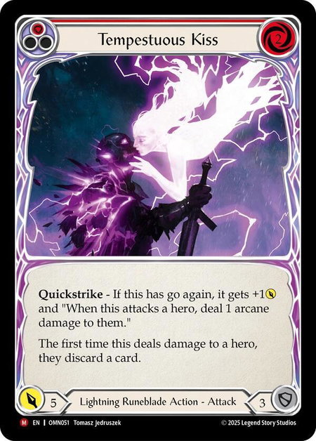 Tempestuous Kiss trading card from Omens of the Third Age Tempestuous Kiss - Omens of the Third Age Flesh and Blood trading card
