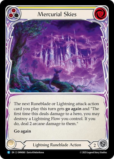 Mercurial Skies (Yellow) trading card from Omens of the Third Age Mercurial Skies (Yellow) - Omens of the Third Age Flesh and Blood trading card