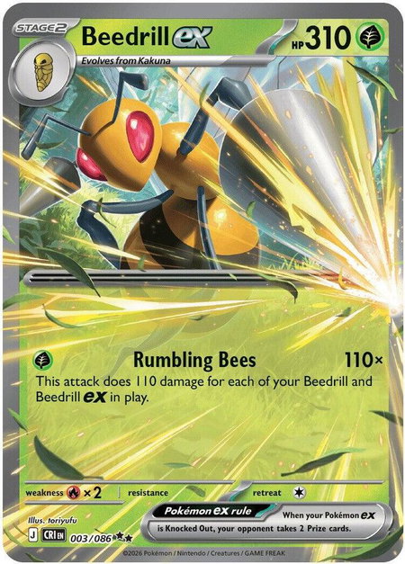Beedrill ex - 003/086 trading card from ME04: Chaos Rising Beedrill ex - 003/086 - ME04: Chaos Rising Pokémon trading card