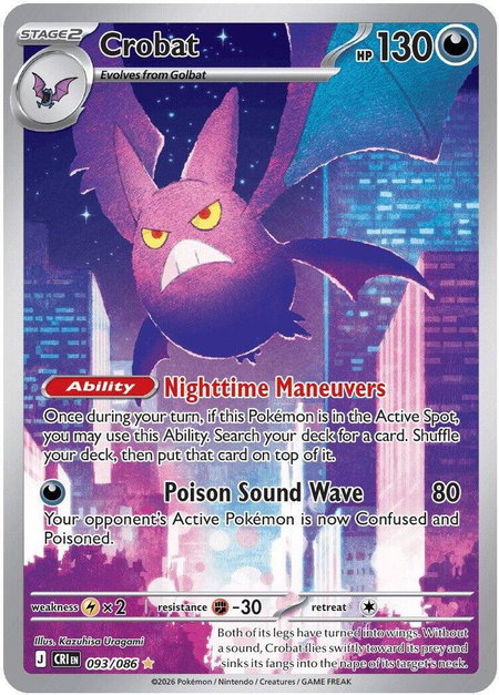 Crobat - 093/086 trading card from ME04: Chaos Rising Crobat - 093/086 - ME04: Chaos Rising Pokémon trading card